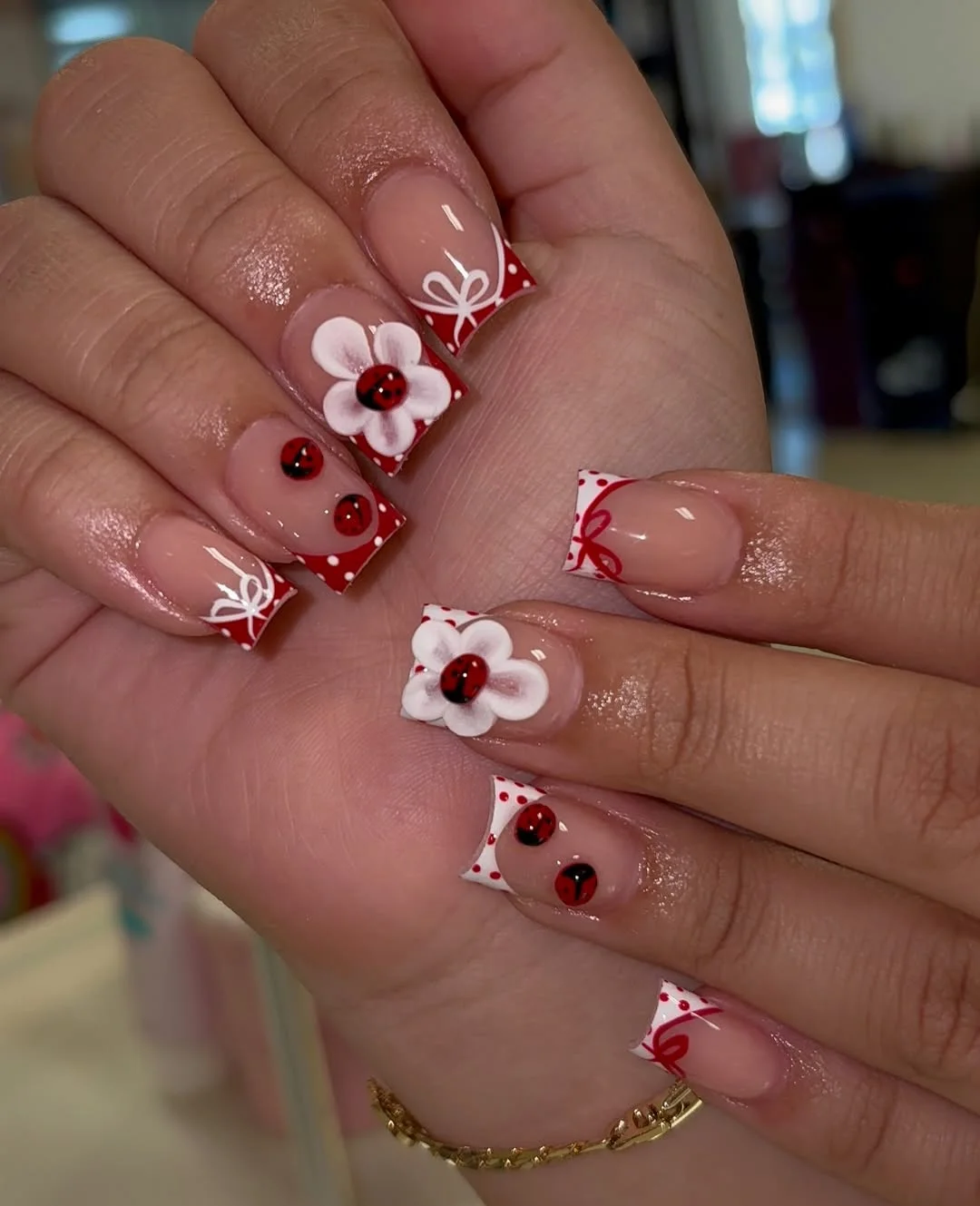 trendy summer nails 2026 Cherry Red French Tips With Playful Details