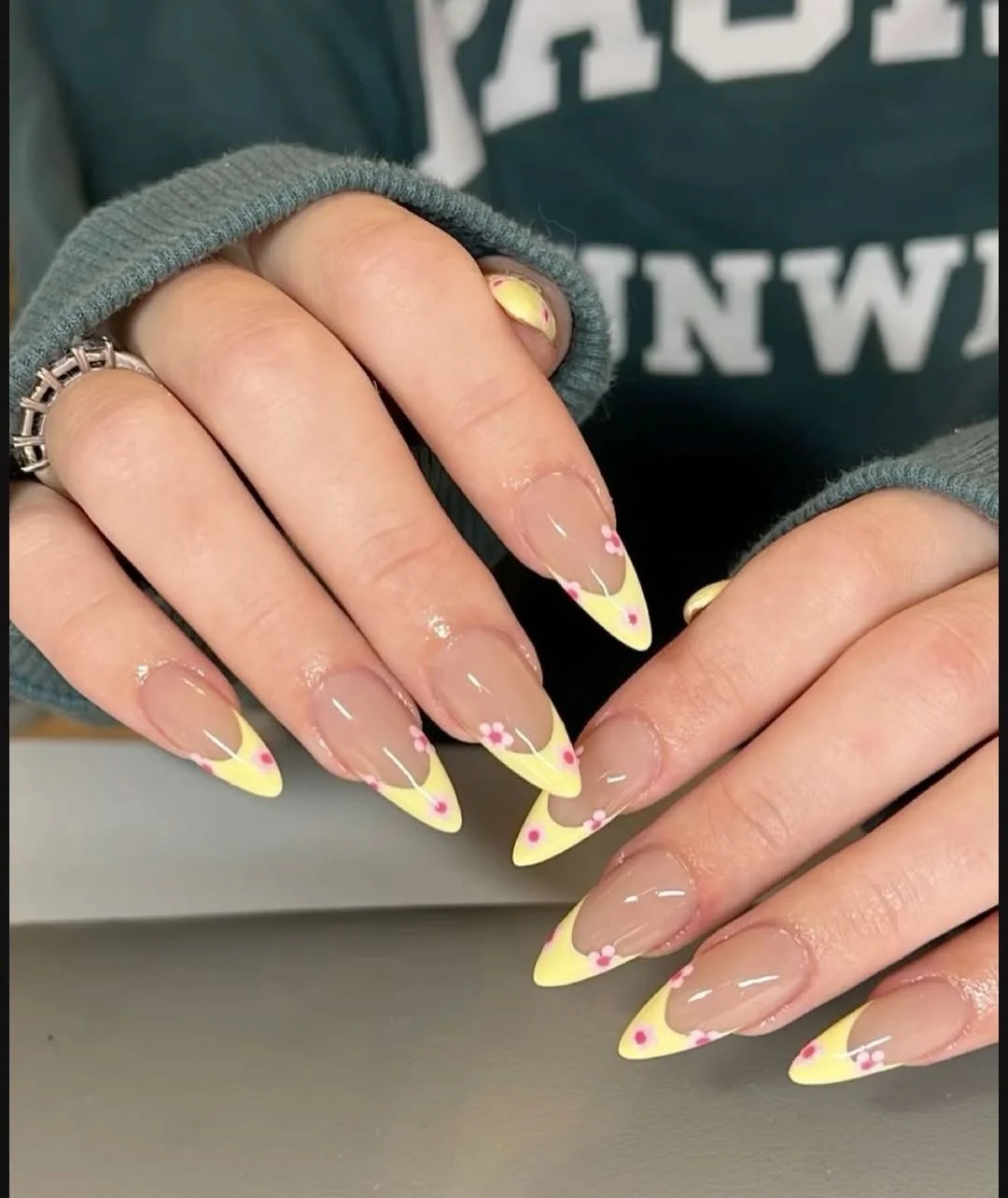 trendy summer nails 2026 Butter Yellow French Tips With Floral Accents