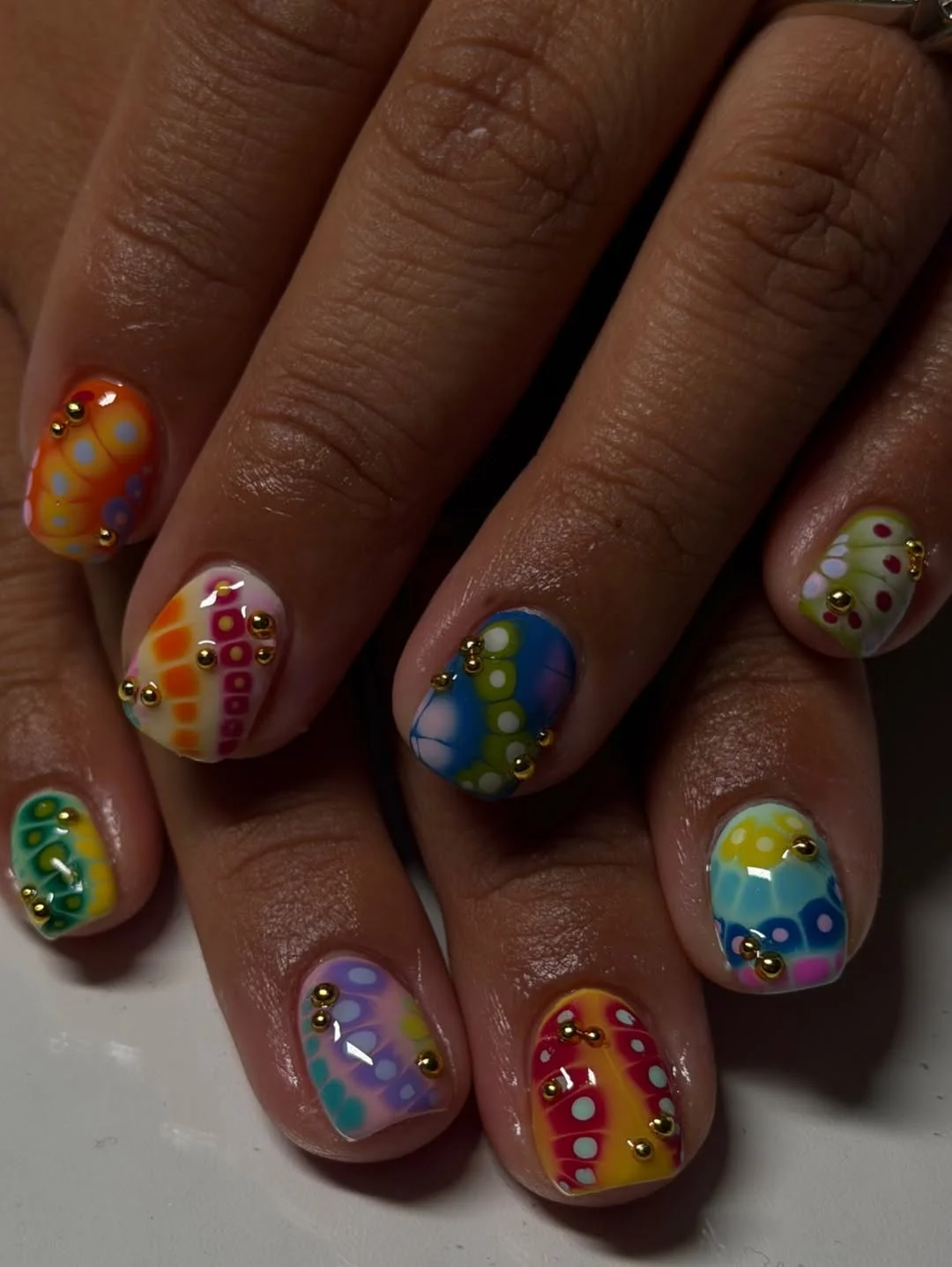 trendy summer nails 2026 Abstract Rainbow Short Nails