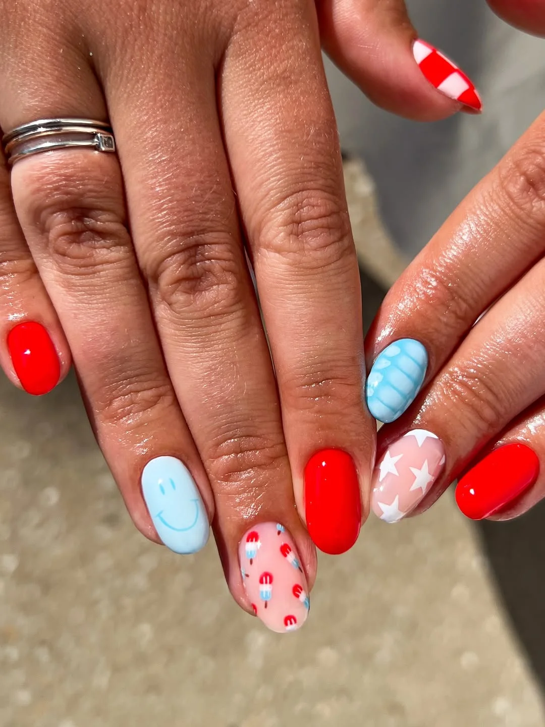 usa nails 2026 Cute Summer Popsicle Nails With Soft Blue Accents