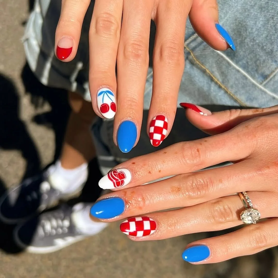 usa nails 2026 Retro Americana Nails With Cherry Pop Details
