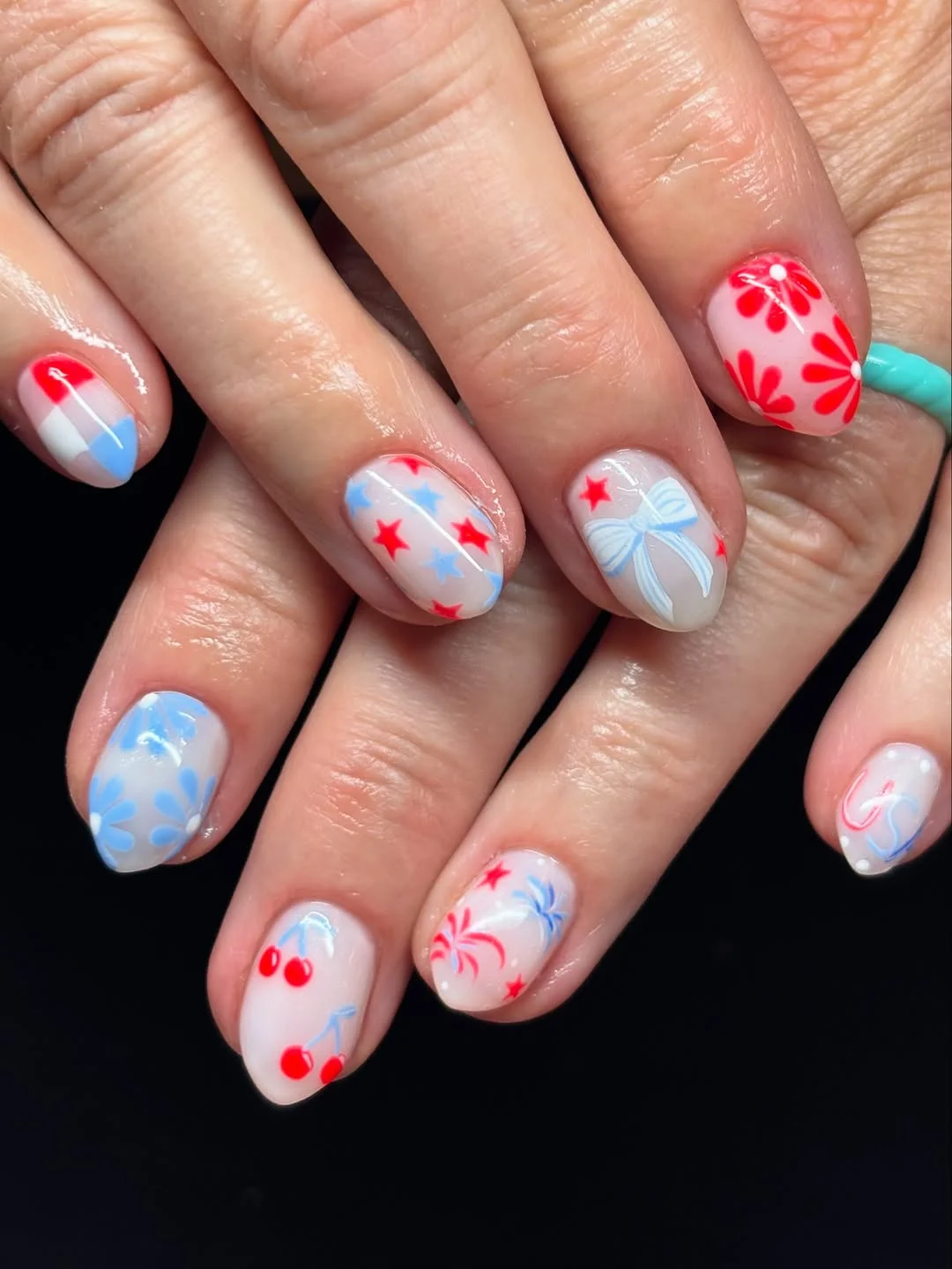 usa nails 2026 Sweet Summer Picnic Nails In Soft Americana Colors