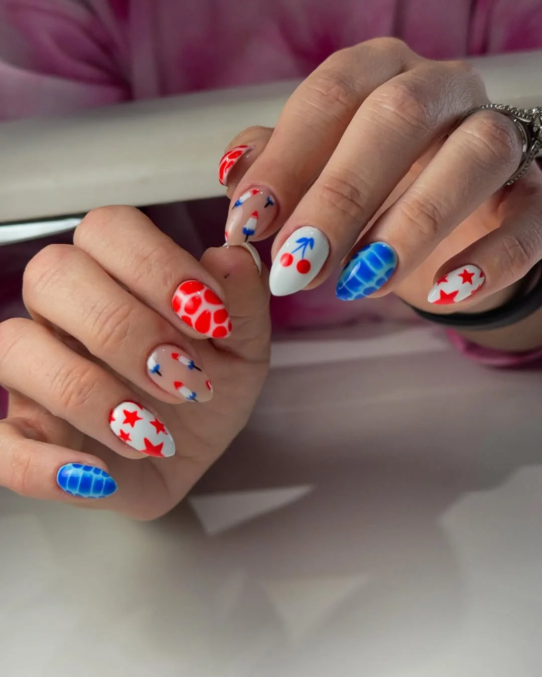 usa nails 2026 Playful 4th Of July Short Nails With Pop Art Details