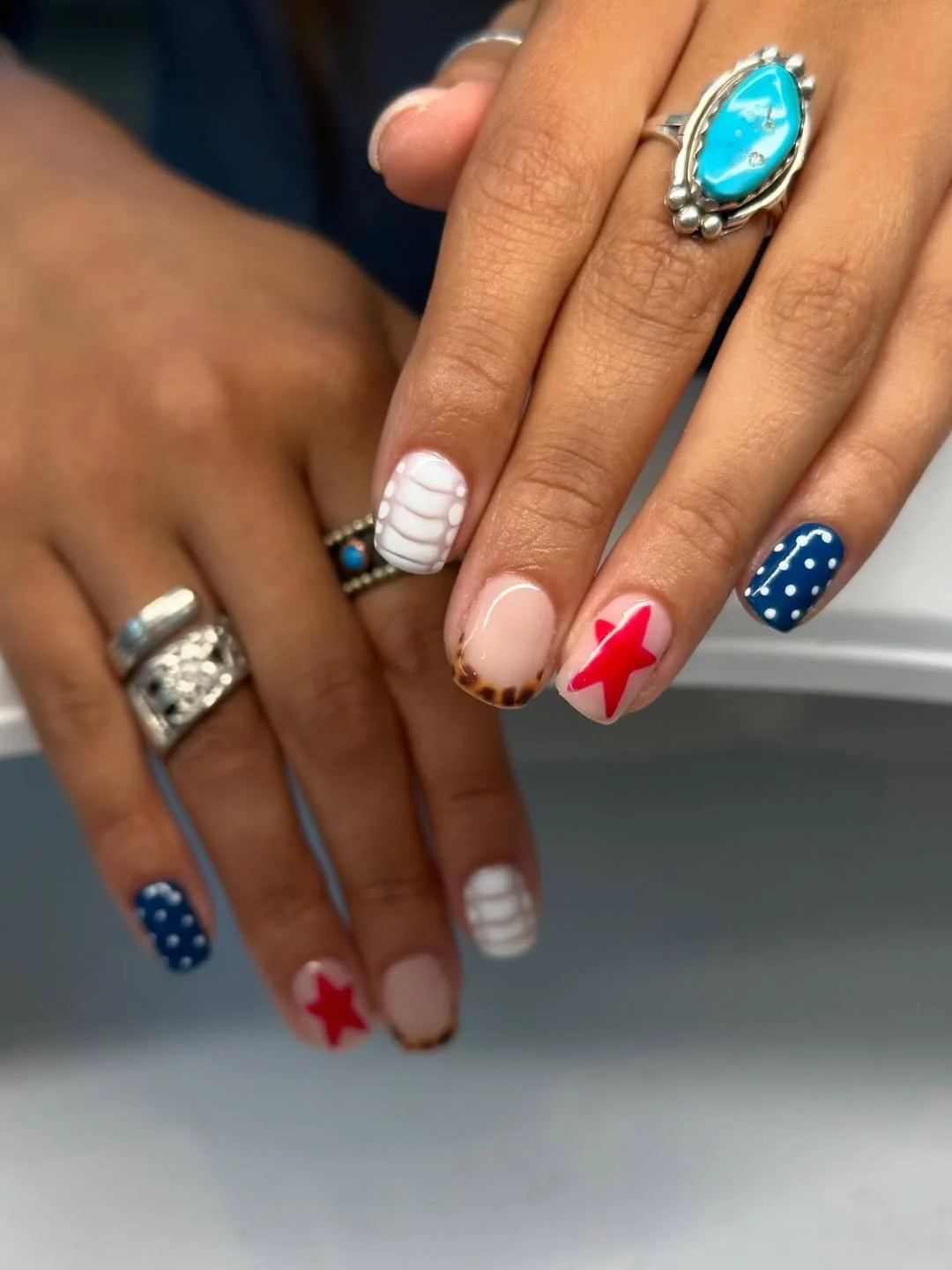 usa nails 2026 Vintage Americana Square Nails With Retro Star Art