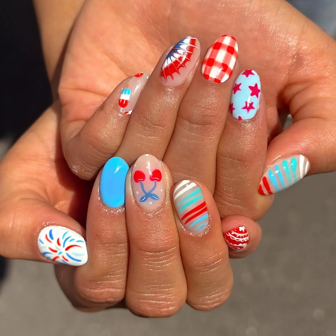 usa nails 2026 Playful Firecracker Nails With Retro Summer Colors