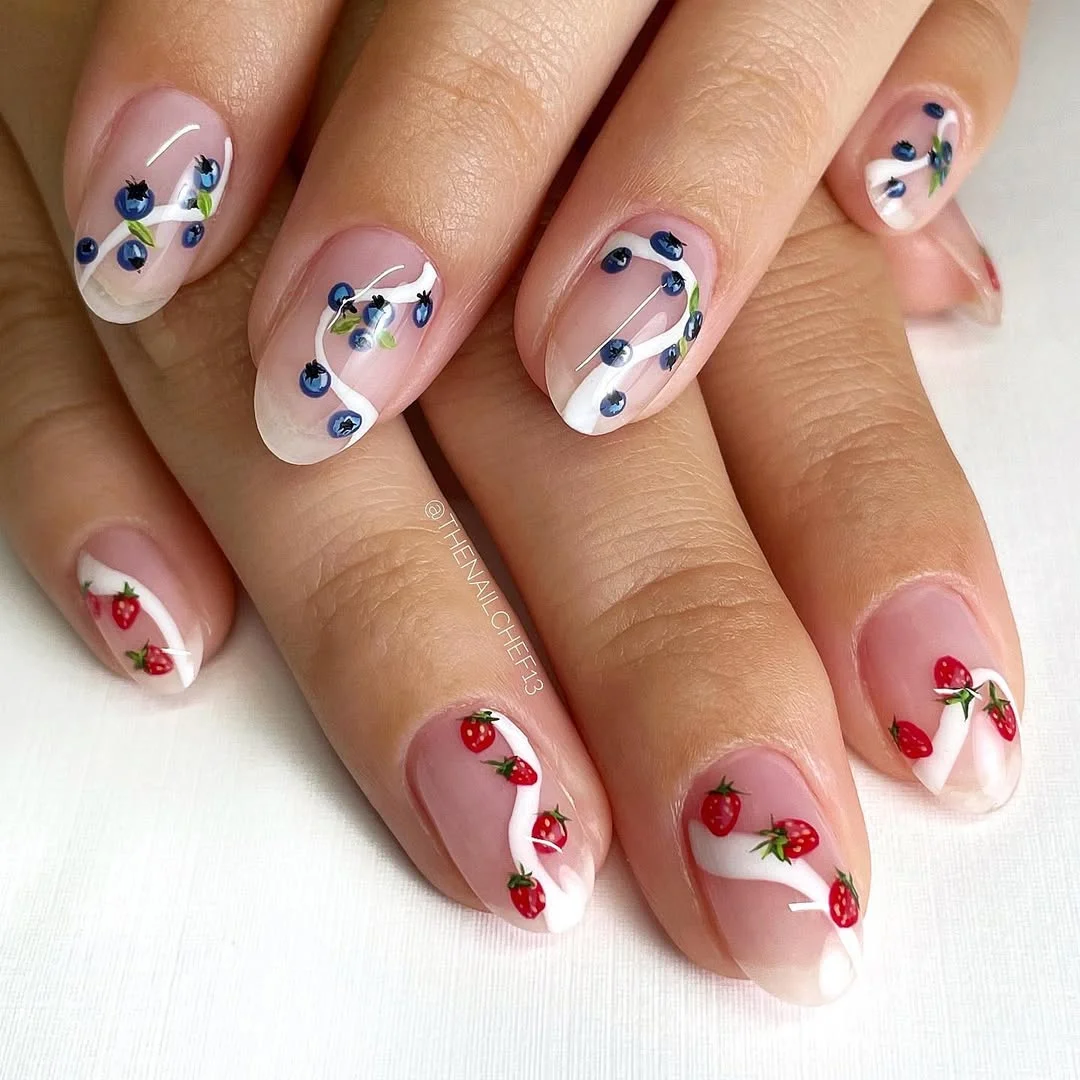 usa nails 2026 Soft Berry French Nails With Minimal Summer Art