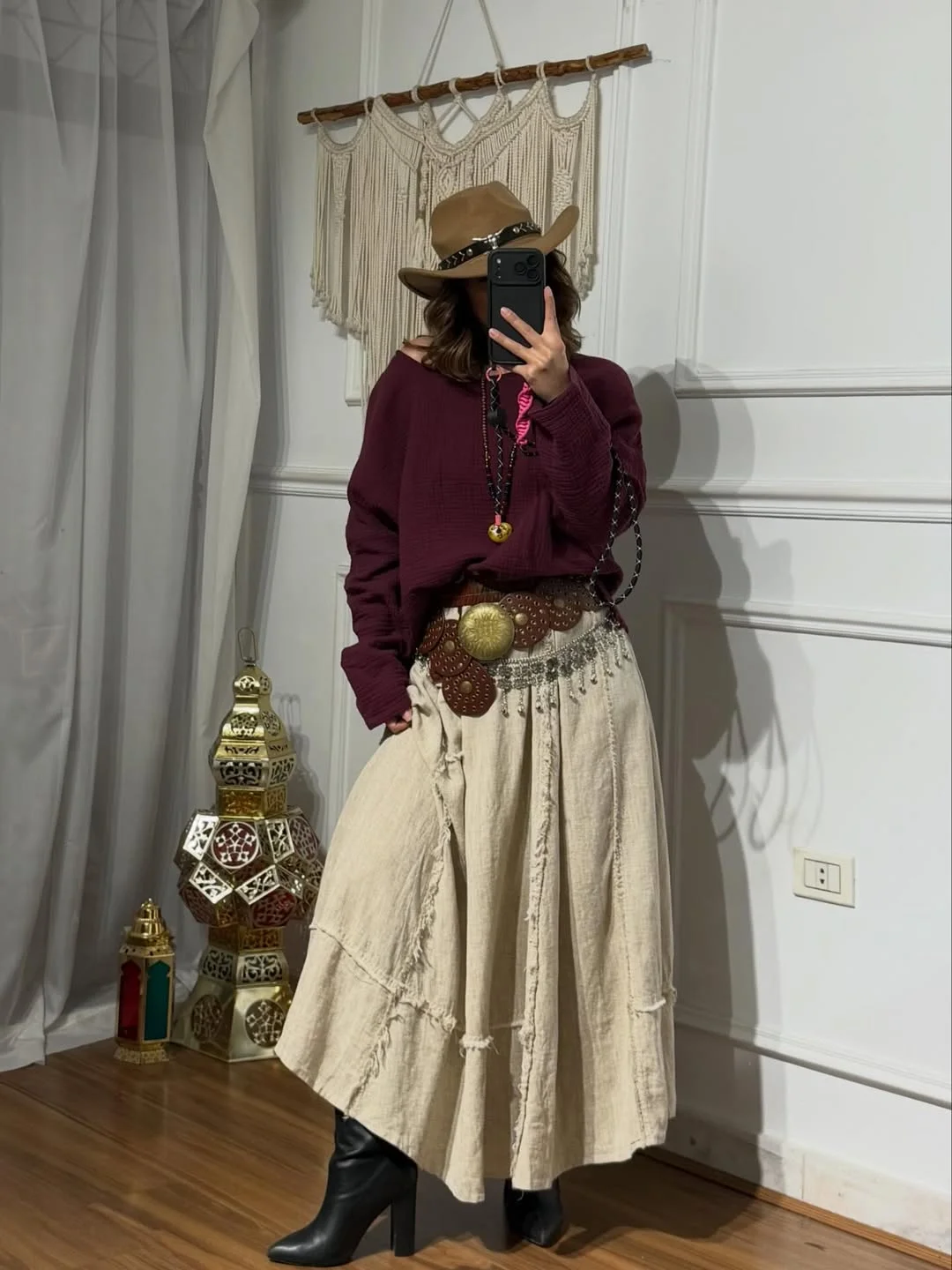 Boho Chic Fall Outfits 2026 Wine Knit And Prairie Skirt Bohemian Romance