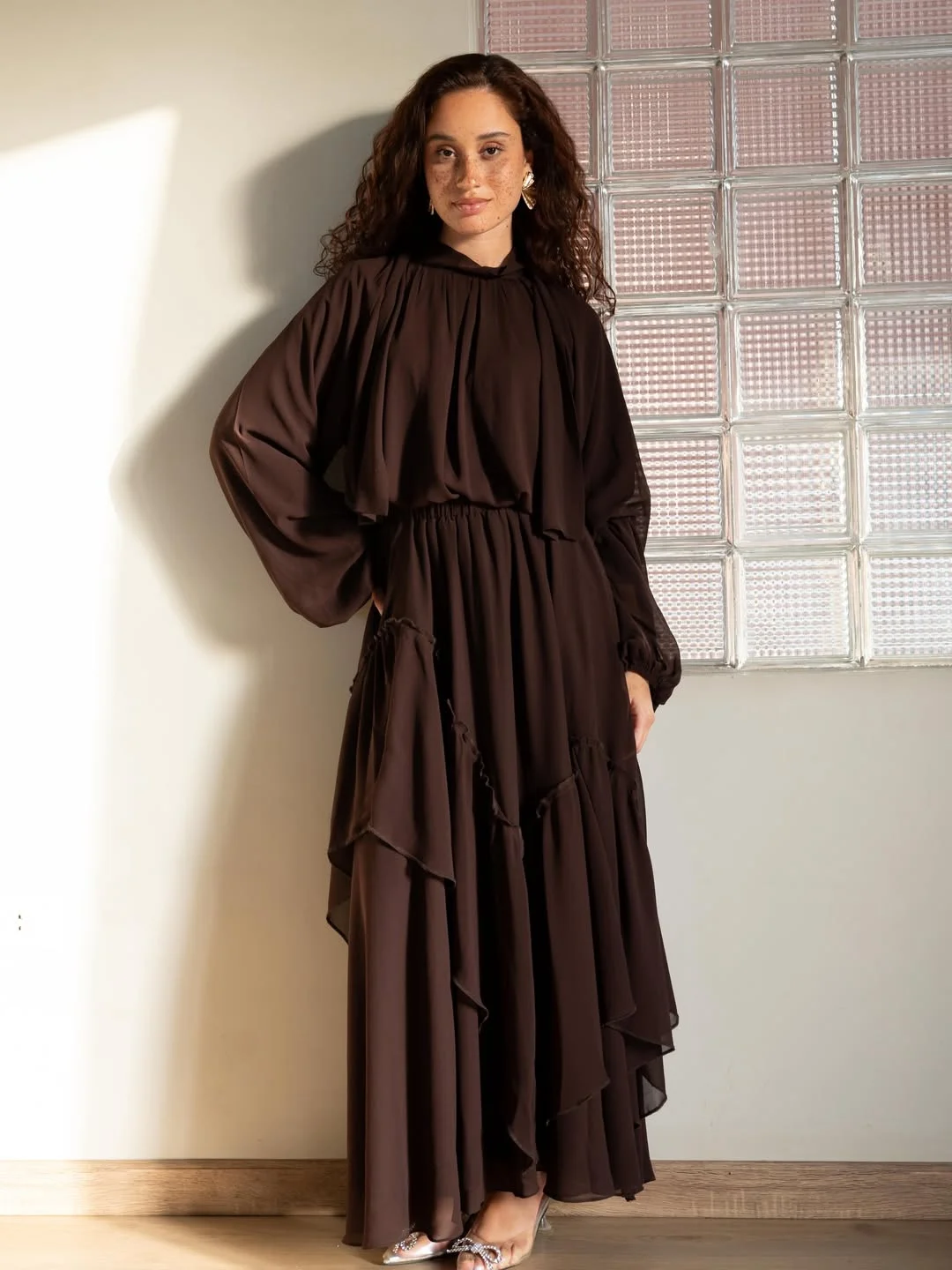 Boho Chic Fall Outfits 2026 Chocolate Brown Romantic Maxi Dress