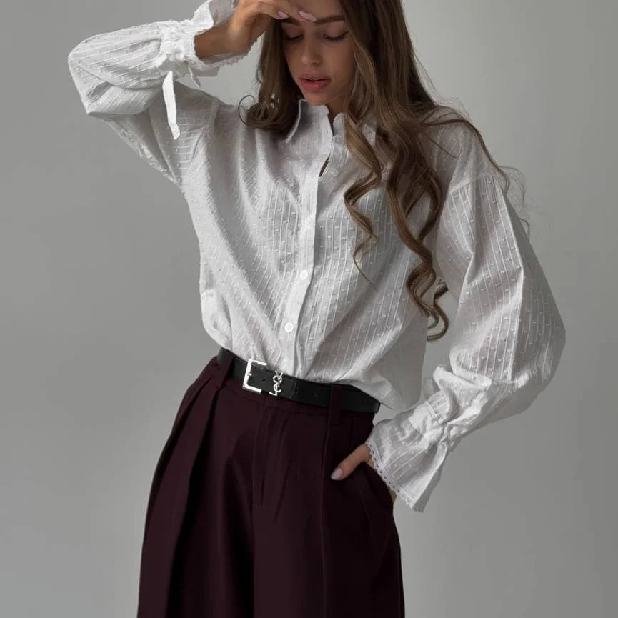 chic fall outfits pants 2026 Burgundy Trousers With Romantic White Details