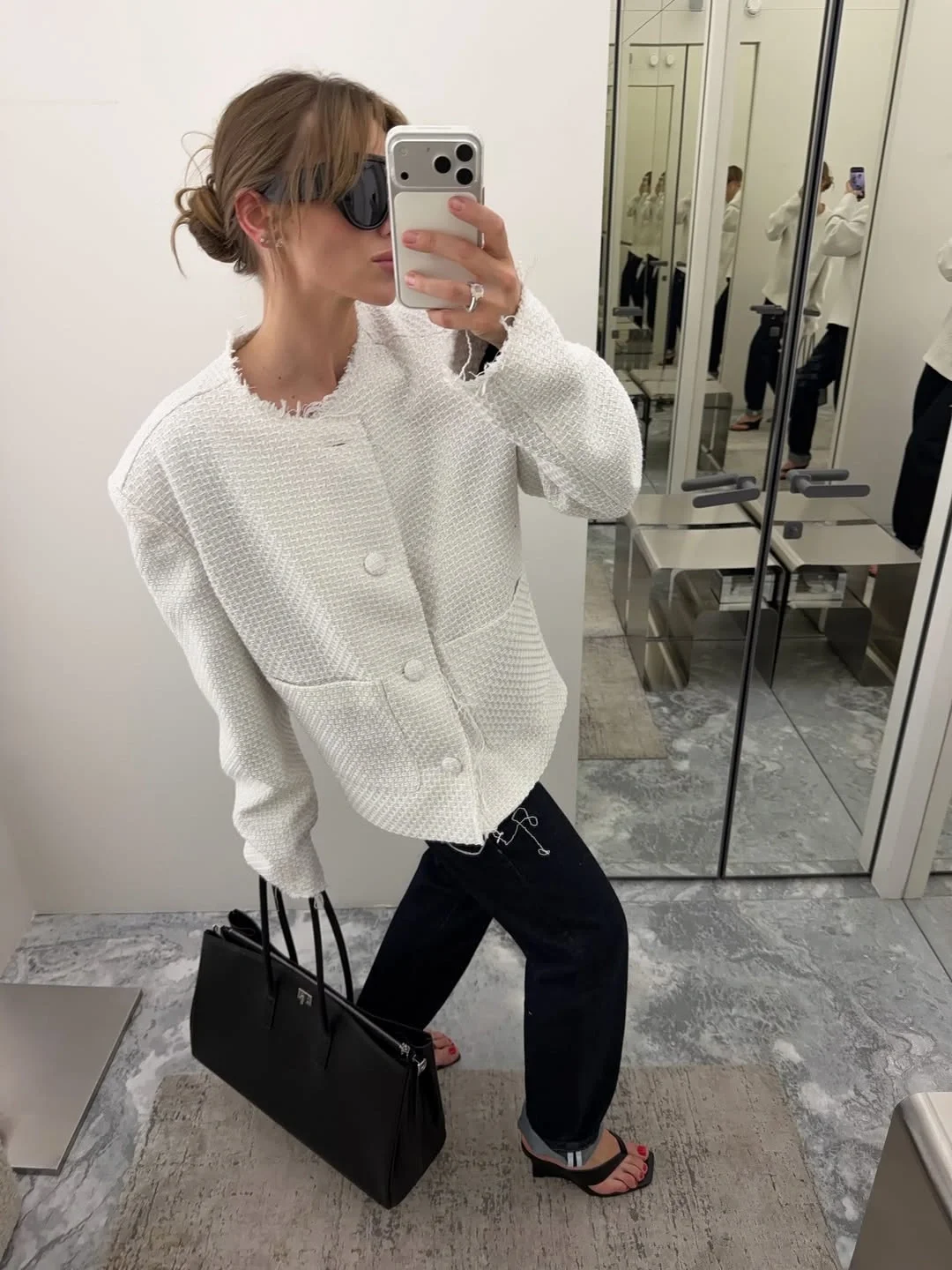 comfy fall outfits 2026 The Textured White Cardigan And Dark Denim Pairing