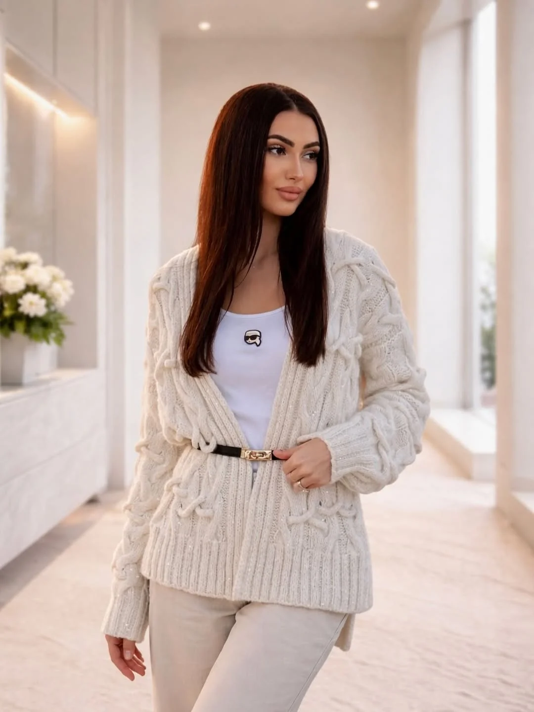 cozy chic fall outfits for 2026 Cream Cable Knit Elegance