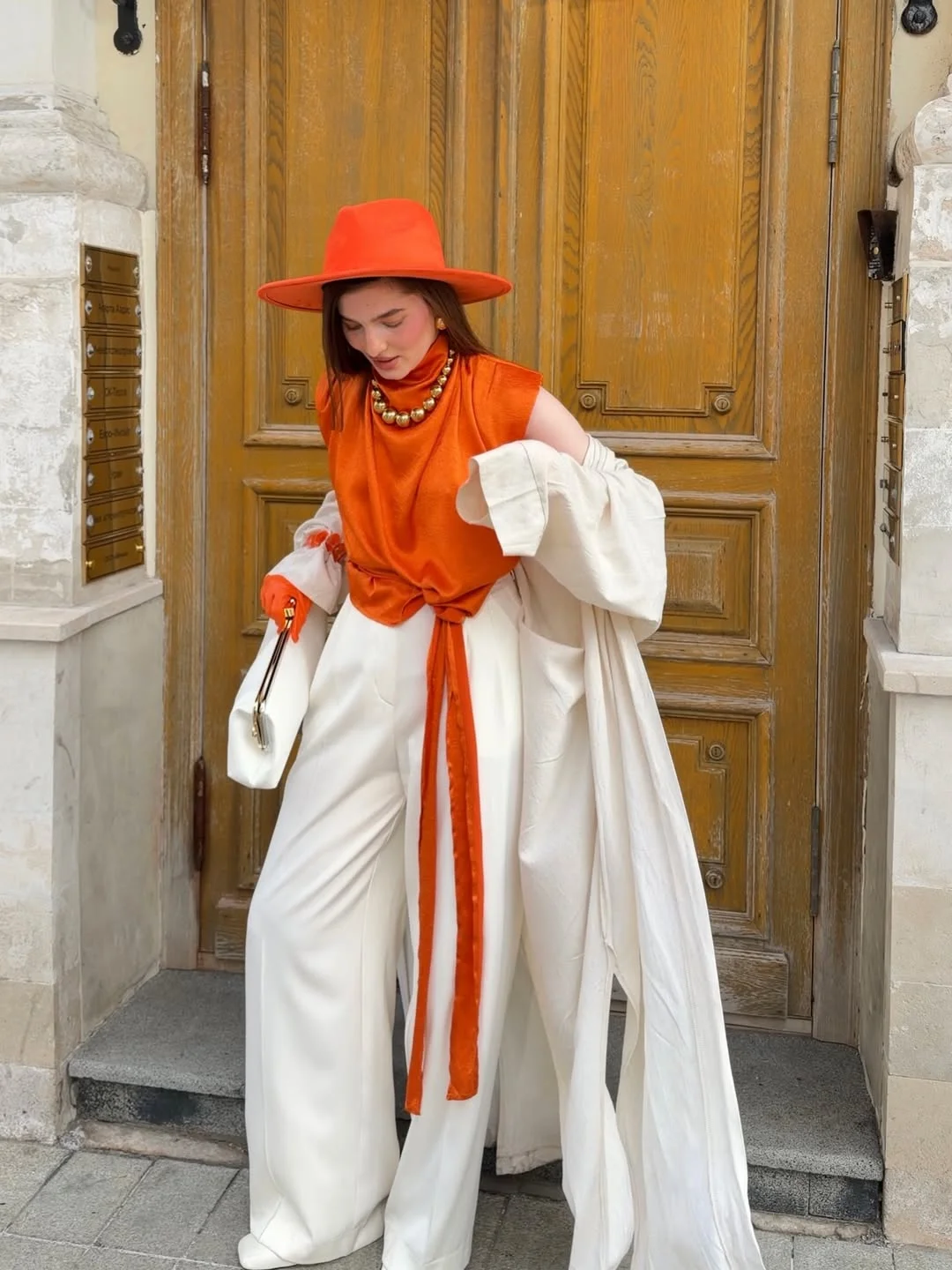 early fall outfits 2026 Burnt Orange And Cream Statement Dressing