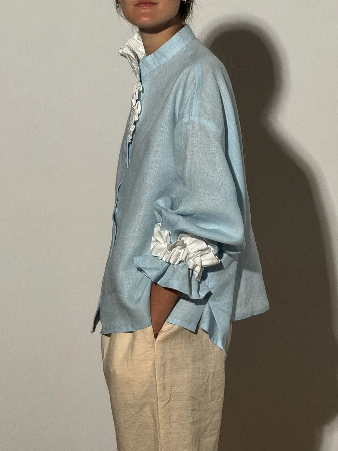 early fall outfits 2026 Soft Blue Linen For Transitional Weather