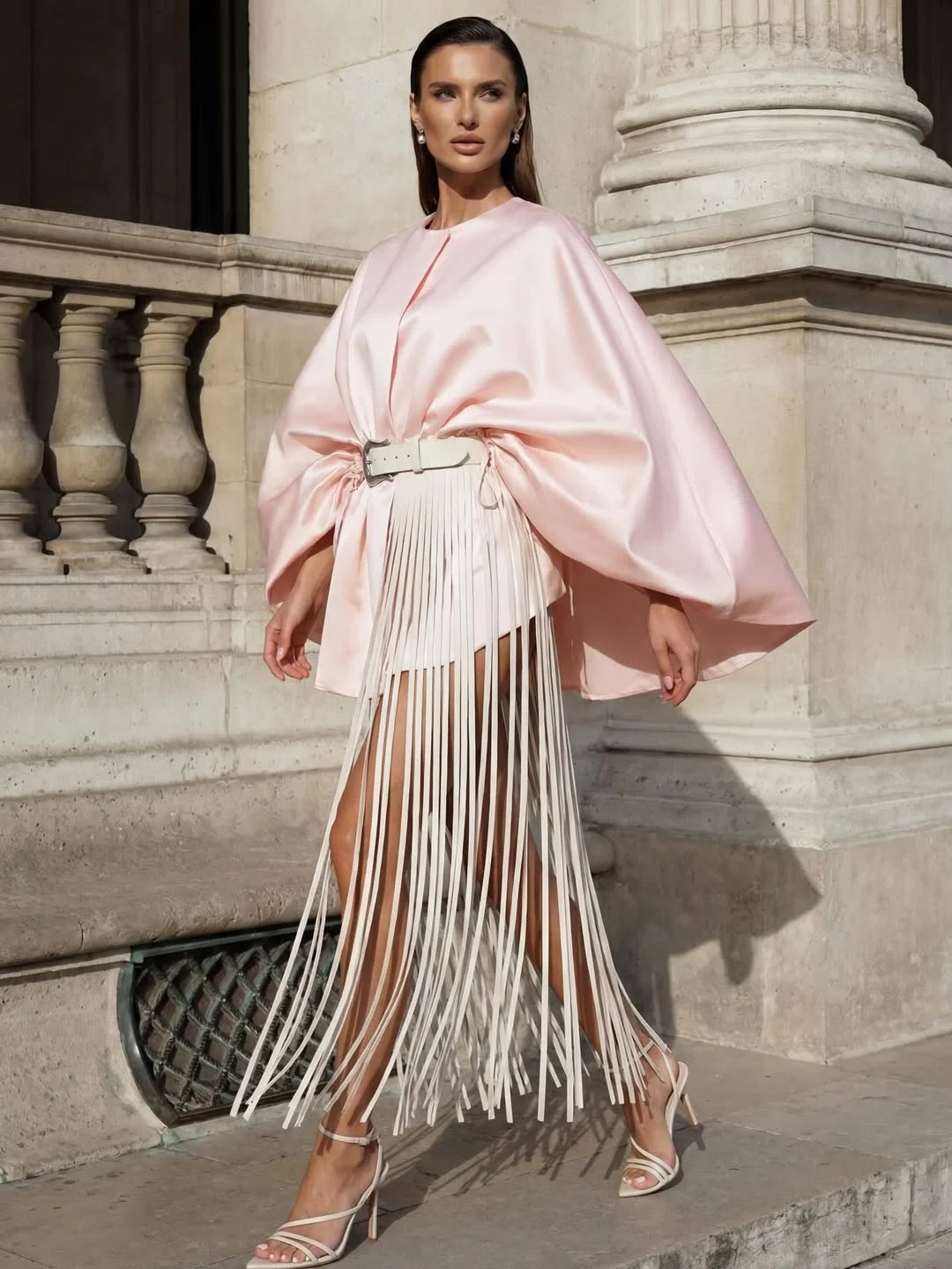 early fall outfits ideas 2026 Soft Blush Drama With Modern Fringe