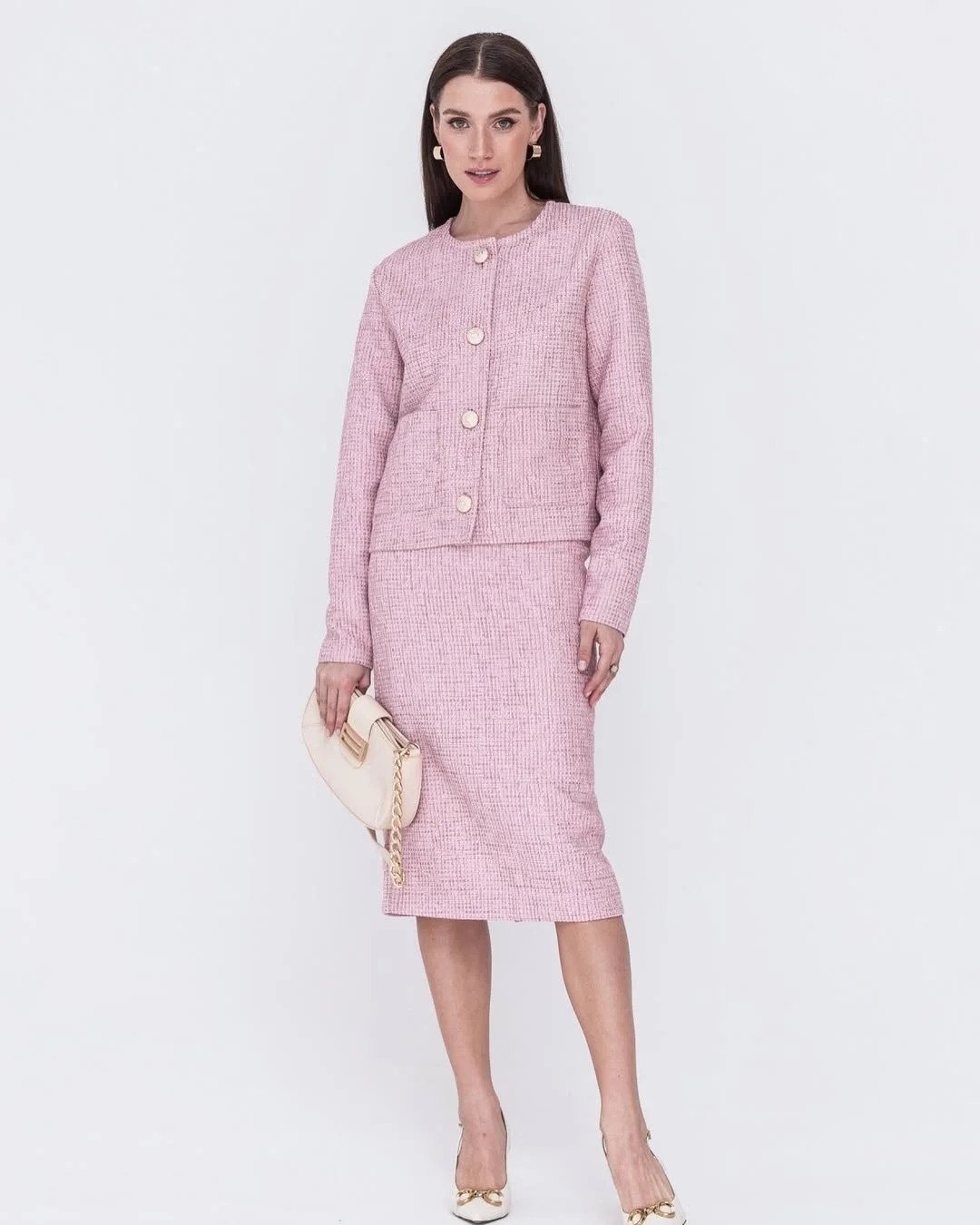 elegant fall office outfits 2026 Soft Pink Tweed For Polished Office Days