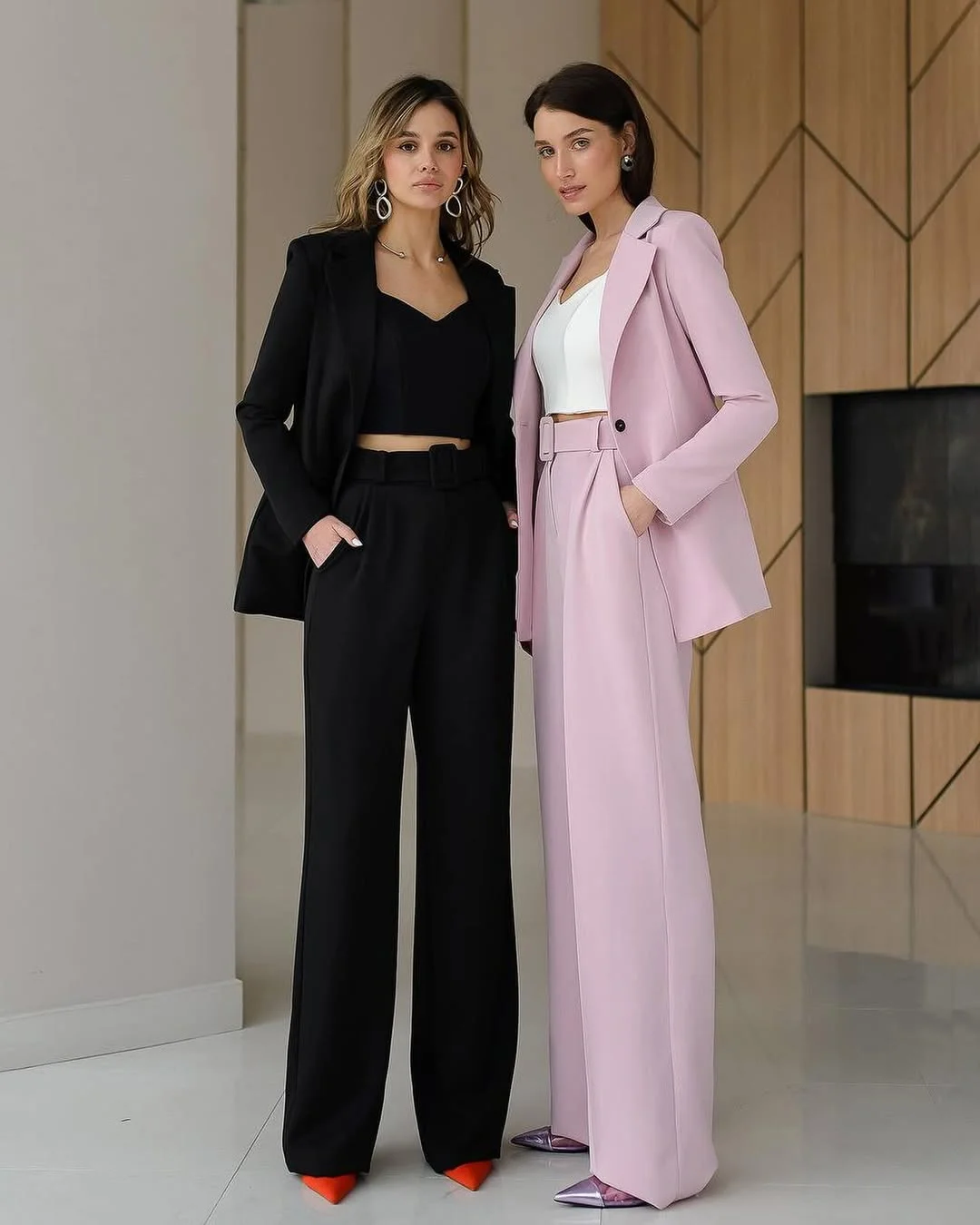 elegant fall office outfits 2026 Modern Power Suits In Black And Blush