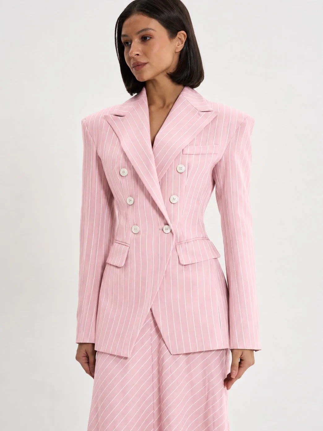 elegant fall office outfits 2026 Pink Pinstripes With Executive Confidence