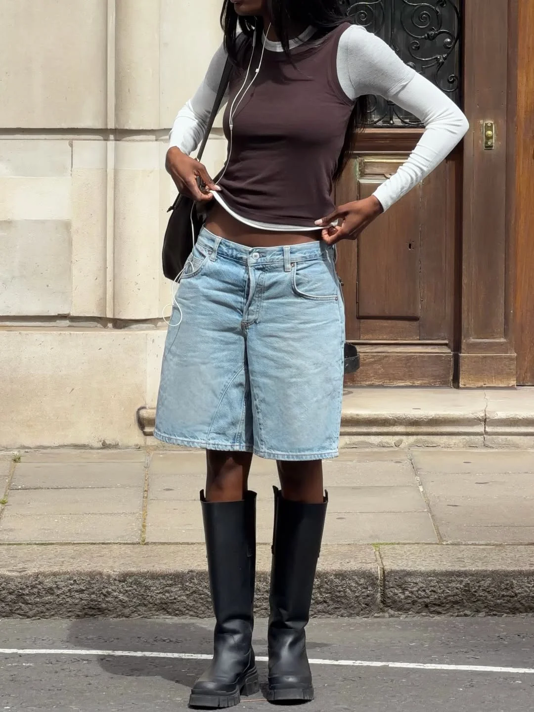 fall 2026 outfits for black women Denim Bermudas with Statement Boots