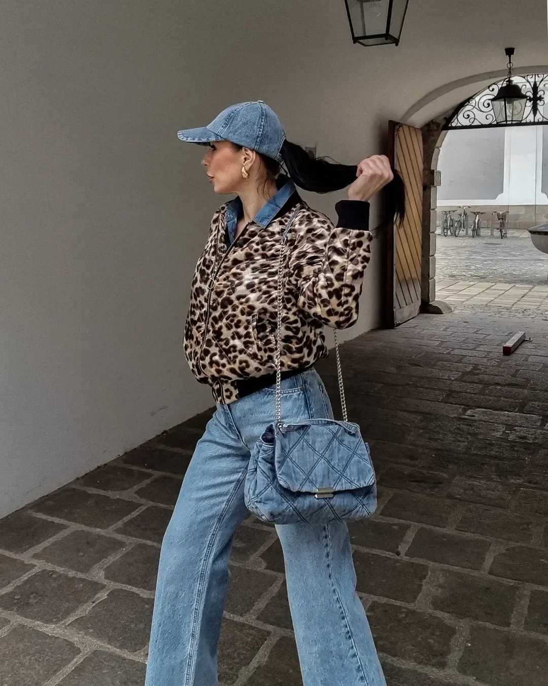 fall all denim outfits for women 2026 Leopard Print Meets Relaxed Denim Street Style