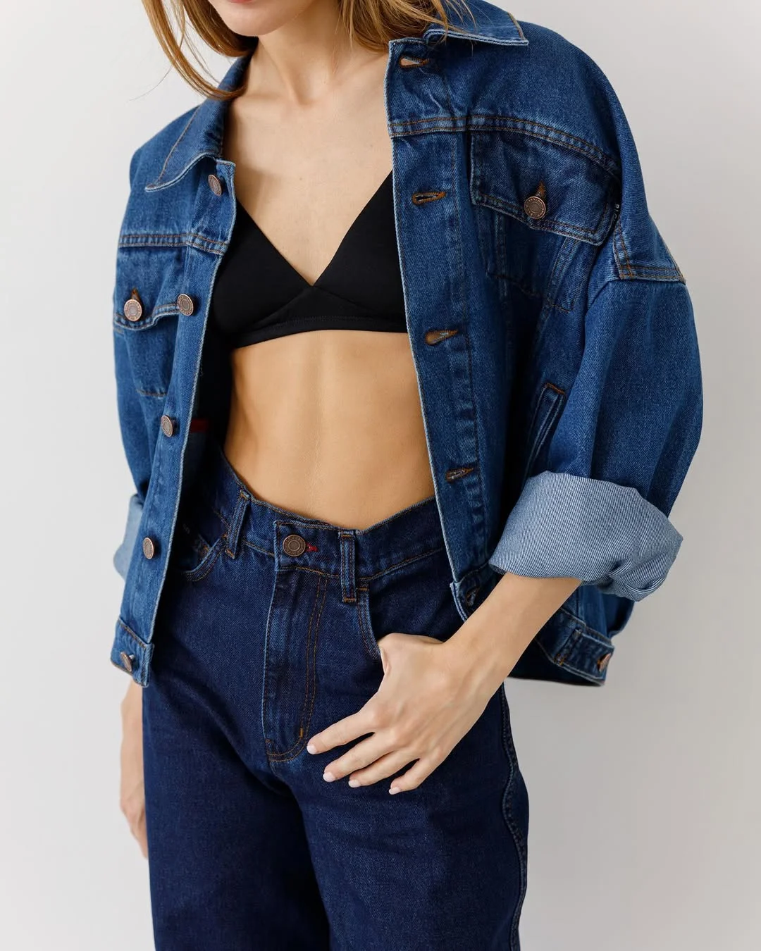 fall all denim outfits for women 2026 Dark Wash Denim-on-Denim with 90s Influence