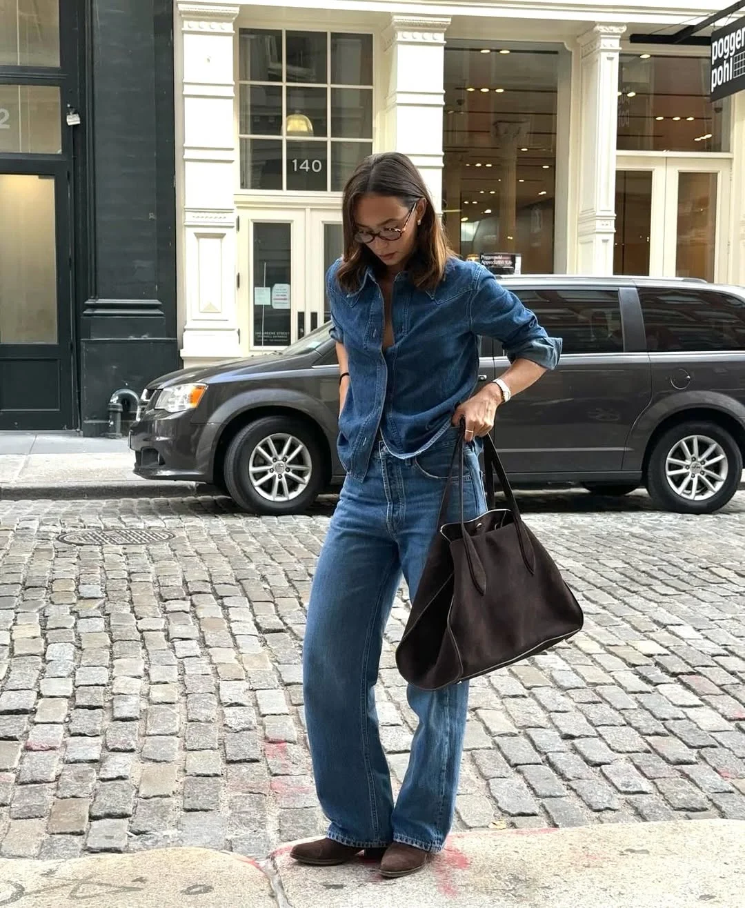 fall all denim outfits for women 2026 Classic Denim Shirt and Flared Jeans for Everyday Chic