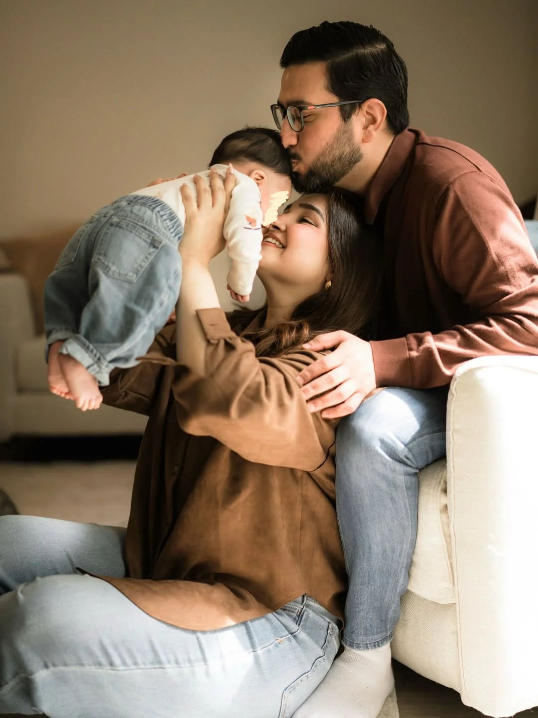 fall family picture outfits 2026 Casual Denim And Soft Neutrals At Home