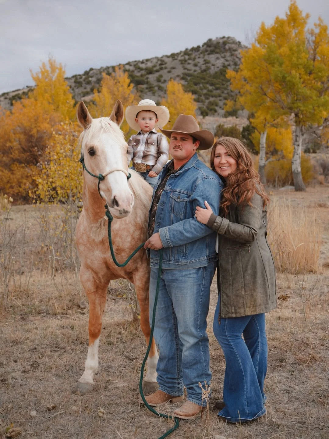 fall family picture outfits 2026 Western Denim And Olive Green Autumn Charm