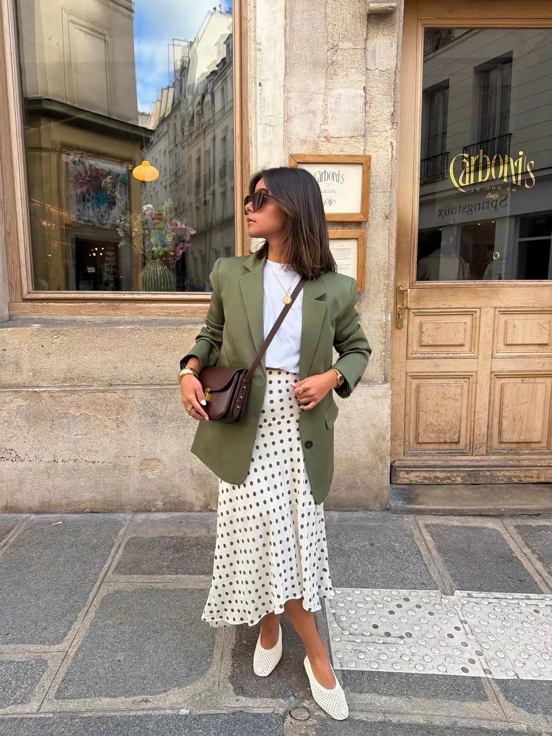 Fall Fashion Outfits 2026 Parisian Inspired Olive Blazer And Polka Dot Styling