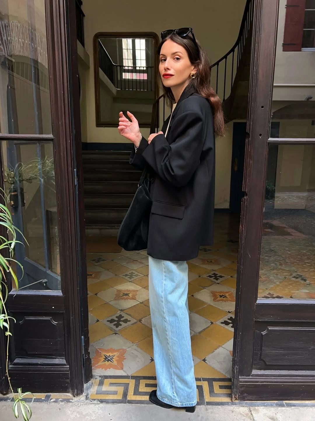 fall fitted blazer outfit 2026 Black Blazer and Light Denim Simplicity