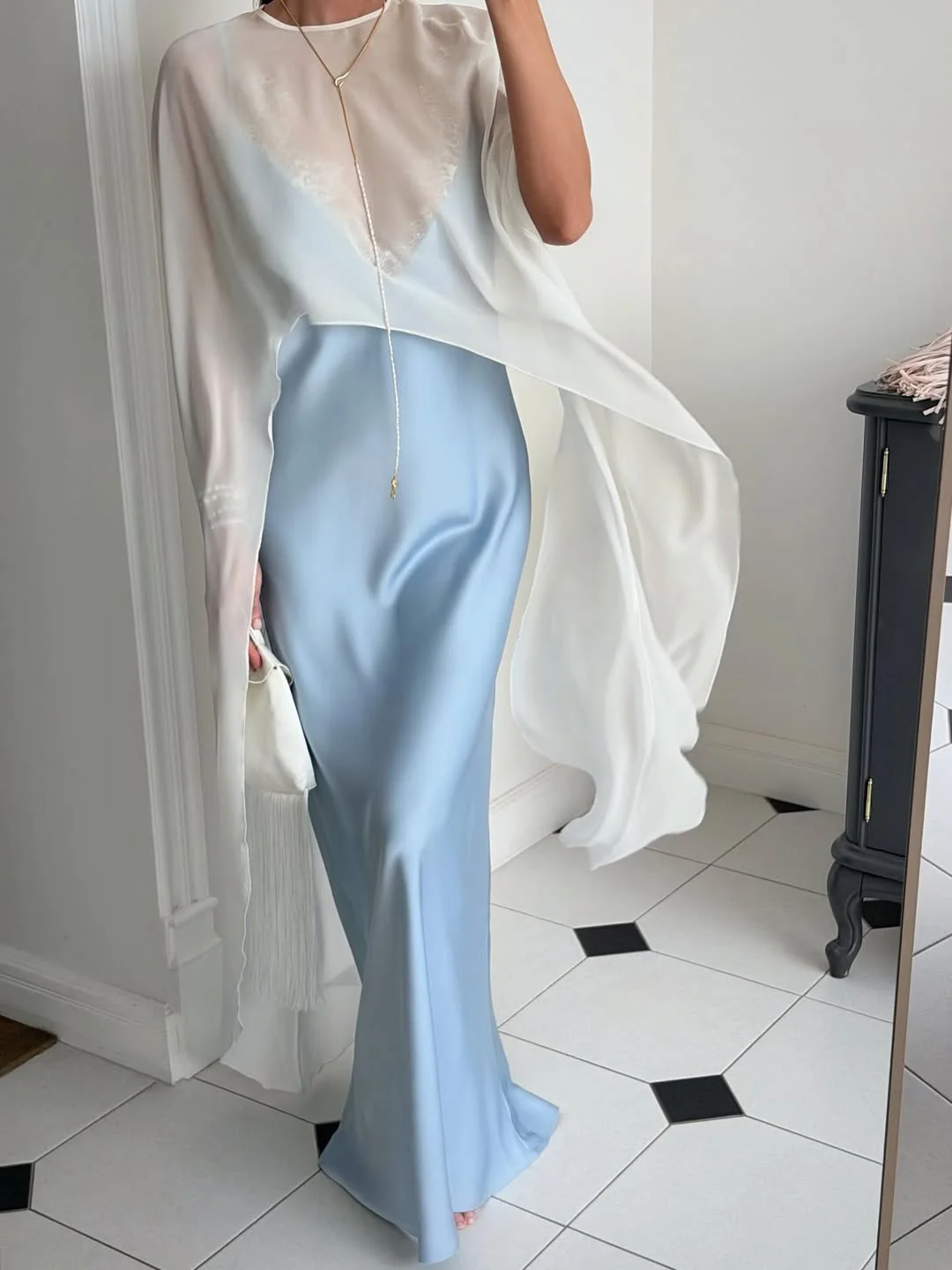 fall going out outfits 2026 Soft Blue Satin For An Elegant Fall Evening