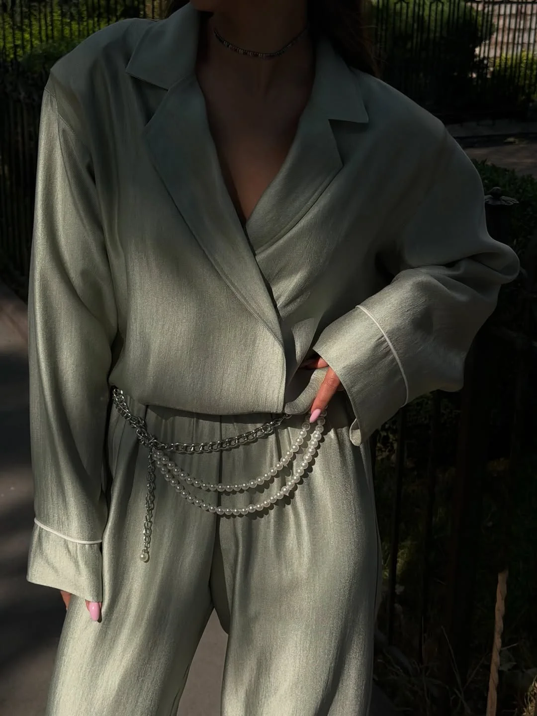 fall going out outfits 2026 Muted Green Elegance With Statement Accessories