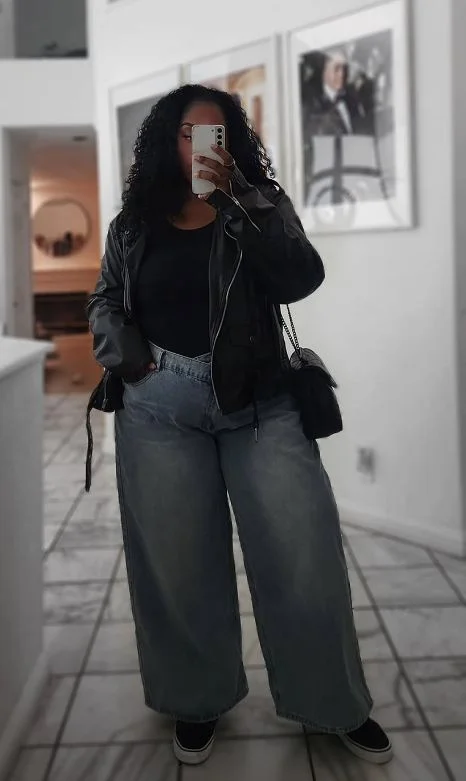 fall outfits for plus size women 2026 Oversized Leather And Wide Leg Ease