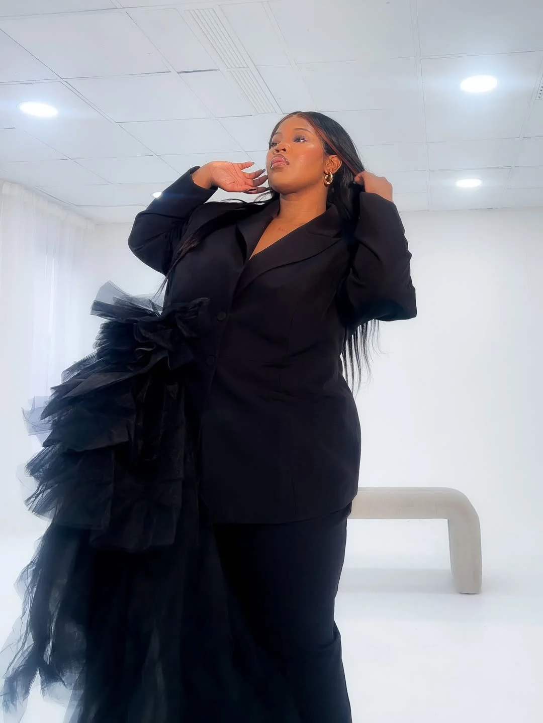 fall outfits for plus size women 2026 Modern Black Tailoring With Dramatic Texture