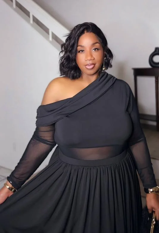 fall outfits for plus size women 2026 Black Dress Drama With Subtle Sheer Details