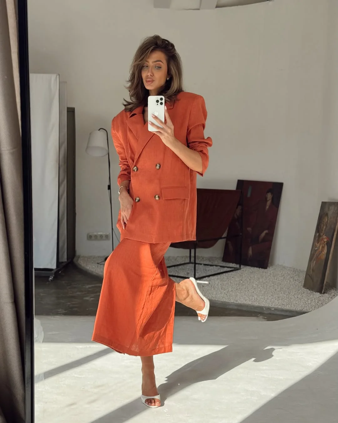 fall outfits for women in 30s style 2026 The Burnt Orange Suit That Brightens Gray Fall Days