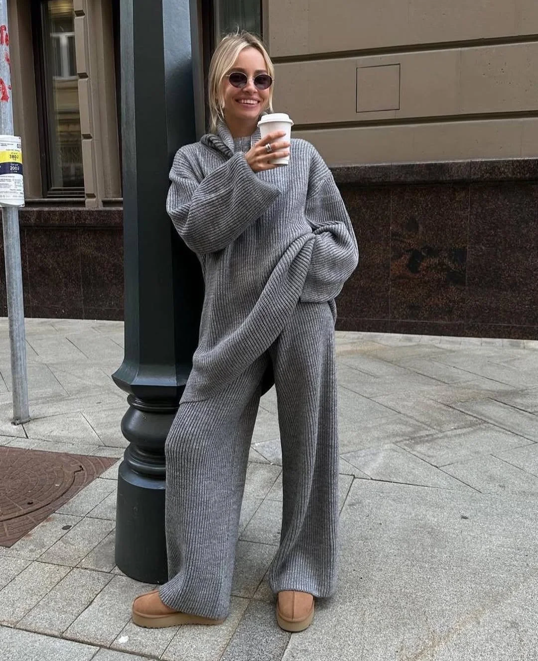 fall outfits ideas 2026 Oversized Ribbed Knit Sets for Cozy City Days