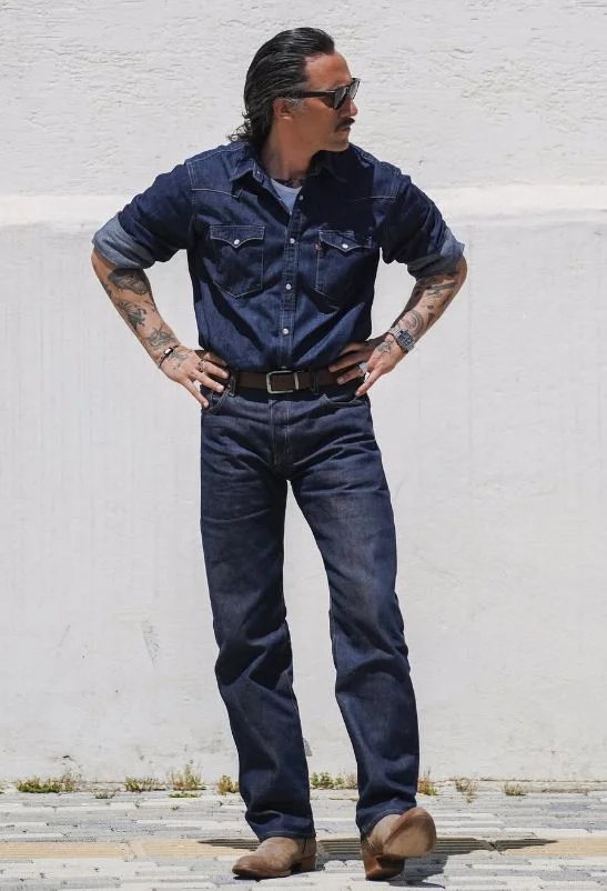 fall outfits ideas for men 2026 Dark Denim With Modern Western Influence