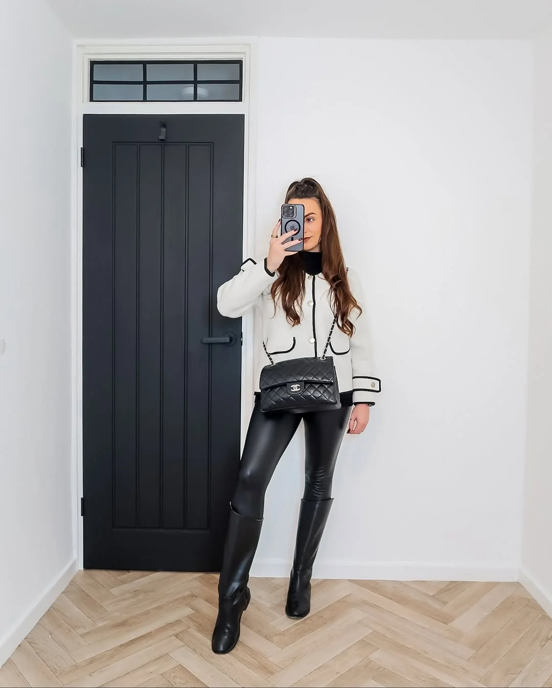 fall outfits with boots and leggings 2026 Polished Monochrome With Leather Leggings