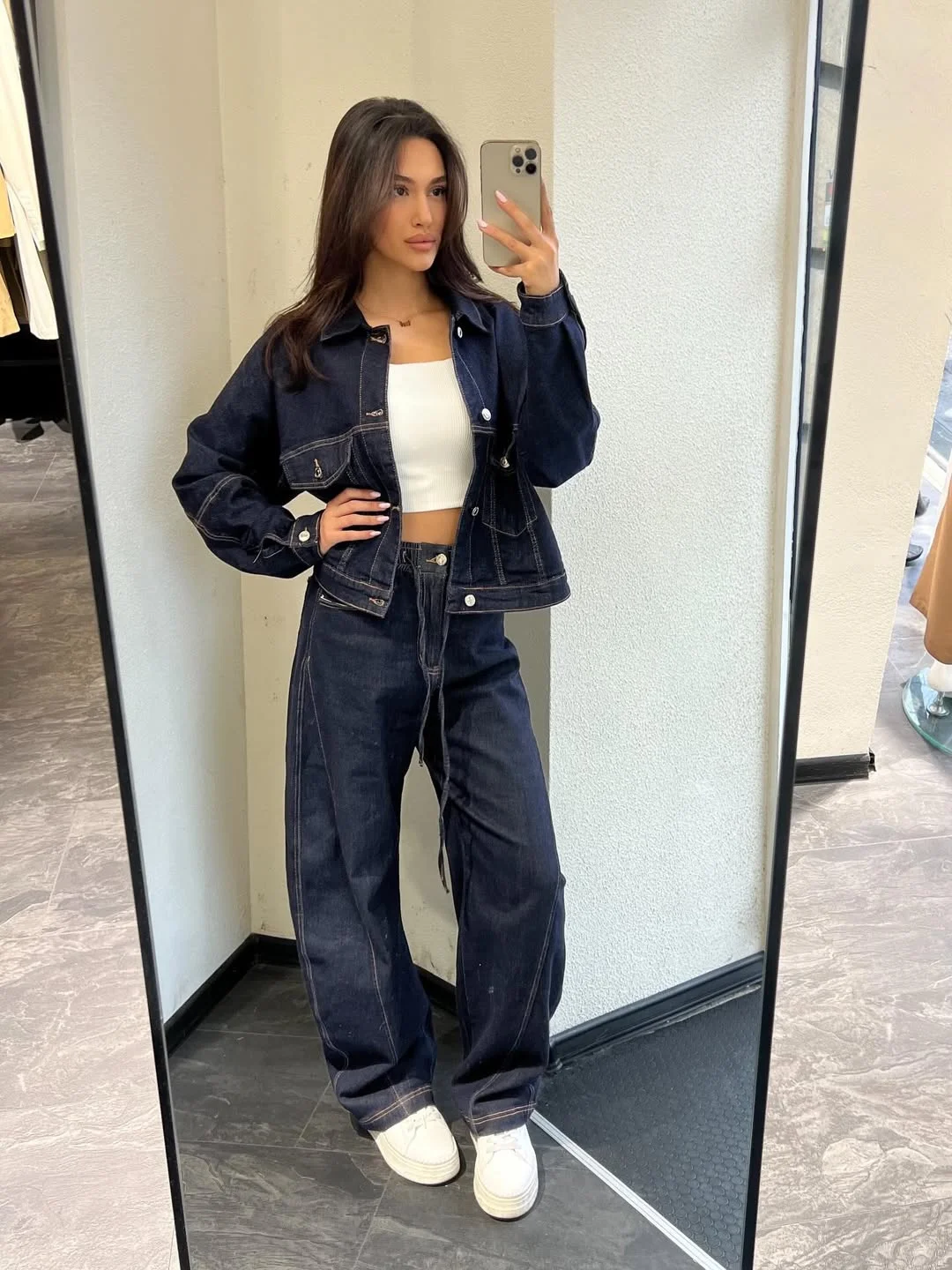 fall outfits with jacket 2026 Dark Denim Layers with a Relaxed Cool-Girl Feel