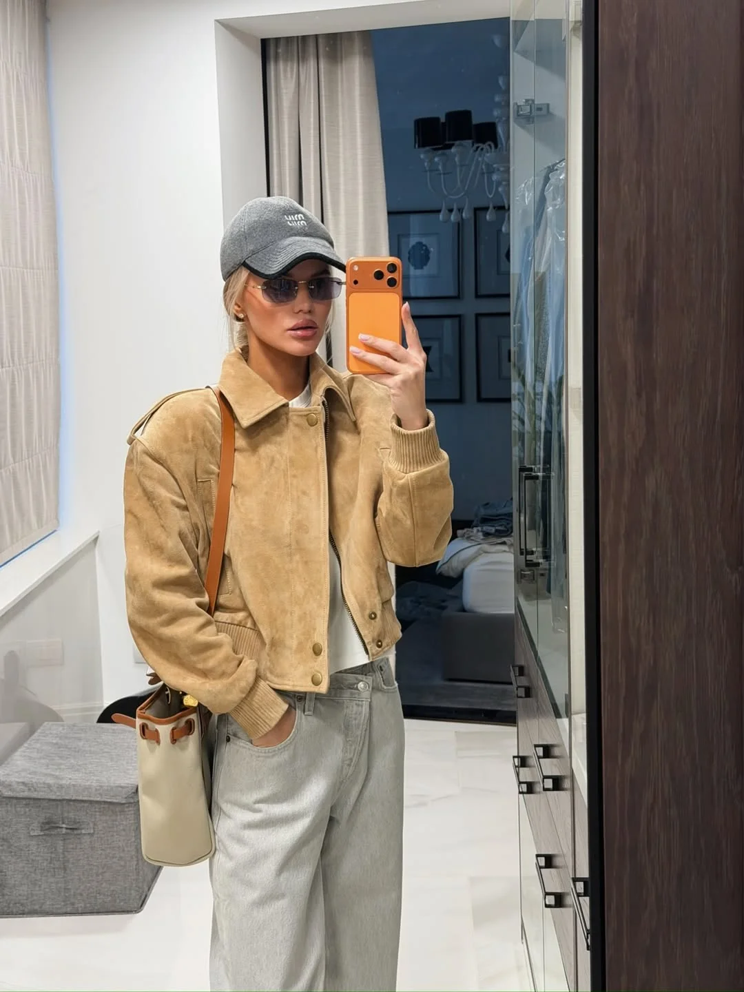 fall outfits with jacket 2026 Soft Suede Neutrals and a Sporty Hat