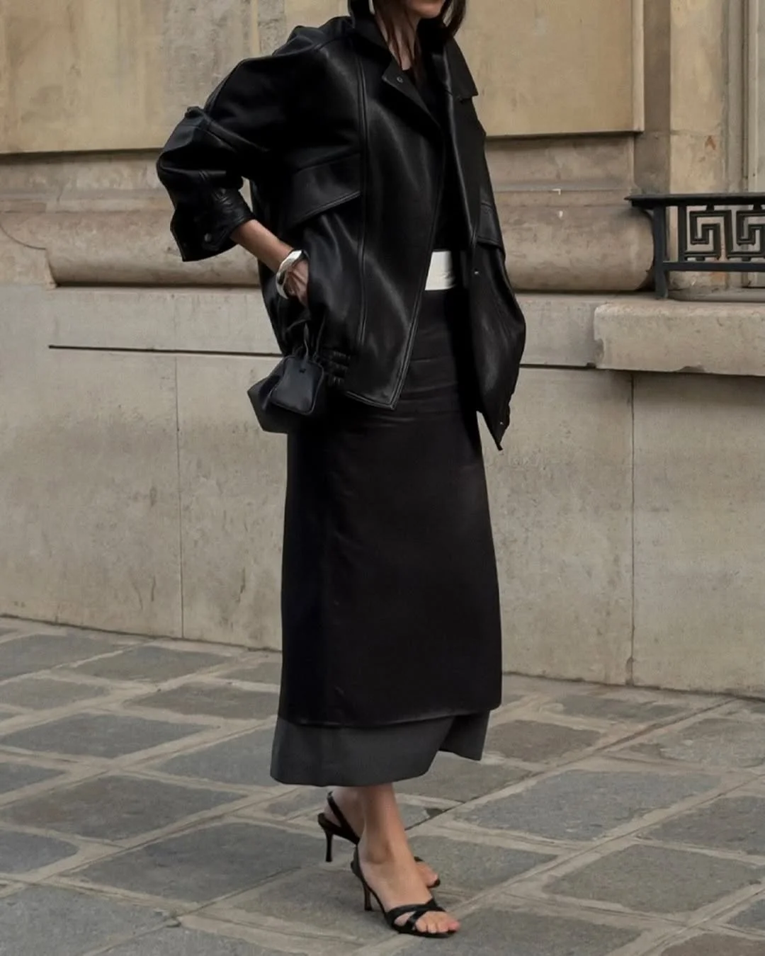 fall outfits with jacket 2026 Black Leather Jacket With a Maxi Dress