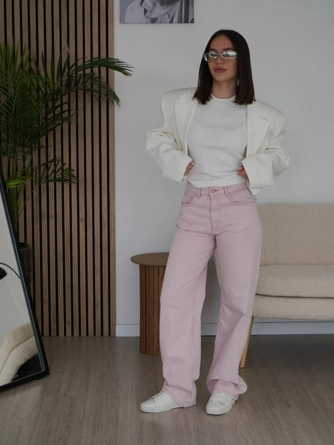 fall outfits with jeans and sneakers 2026 Soft Pink Denim with Modern Minimalism