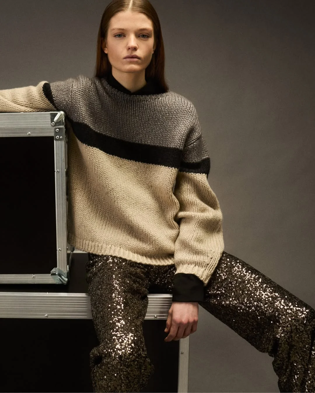 fall outfits with sweater 2026 Sequins Meet Chunky Knit Sophistication