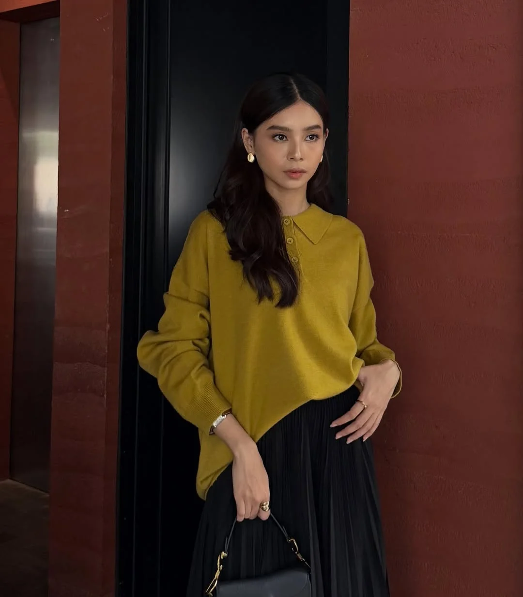 fall outfits with sweater 2026 Olive Knit and Pleated Elegance
