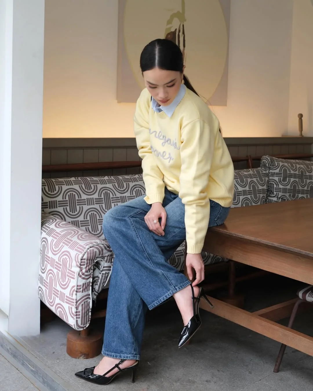 fall outfits with sweater 2026 Soft Yellow Knit With Relaxed Denim