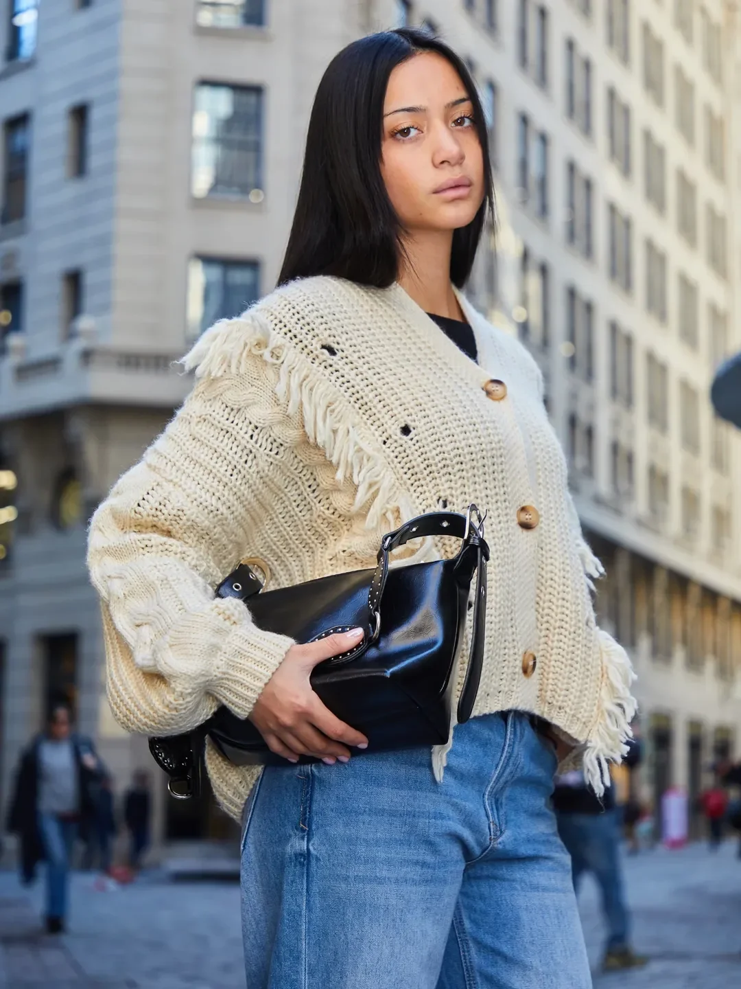 fall outfits with sweater 2026 Chunky Cardigan and Classic Denim