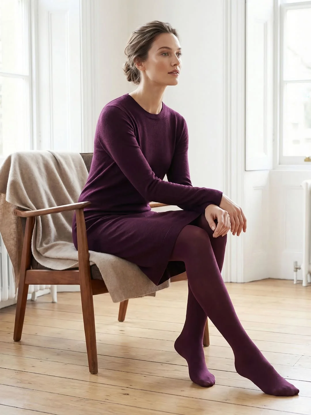 fall outfits with tights 2026 Monochromatic Plum Elegance for Everyday Sophistication