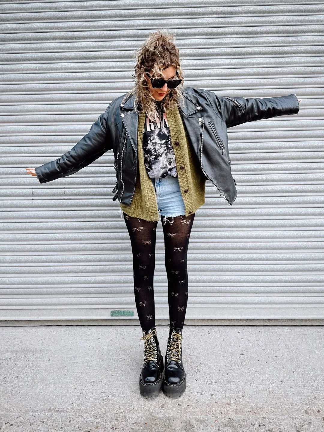 fall outfits with tights 2026 Edgy Casual Layers With Patterned Black Tights