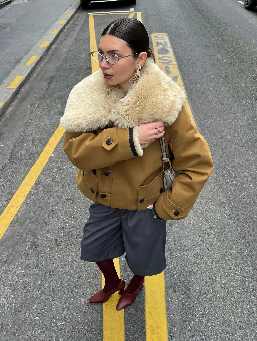 fall outfits with tights 2026 Burgundy Tights With Modern Bermuda Shorts