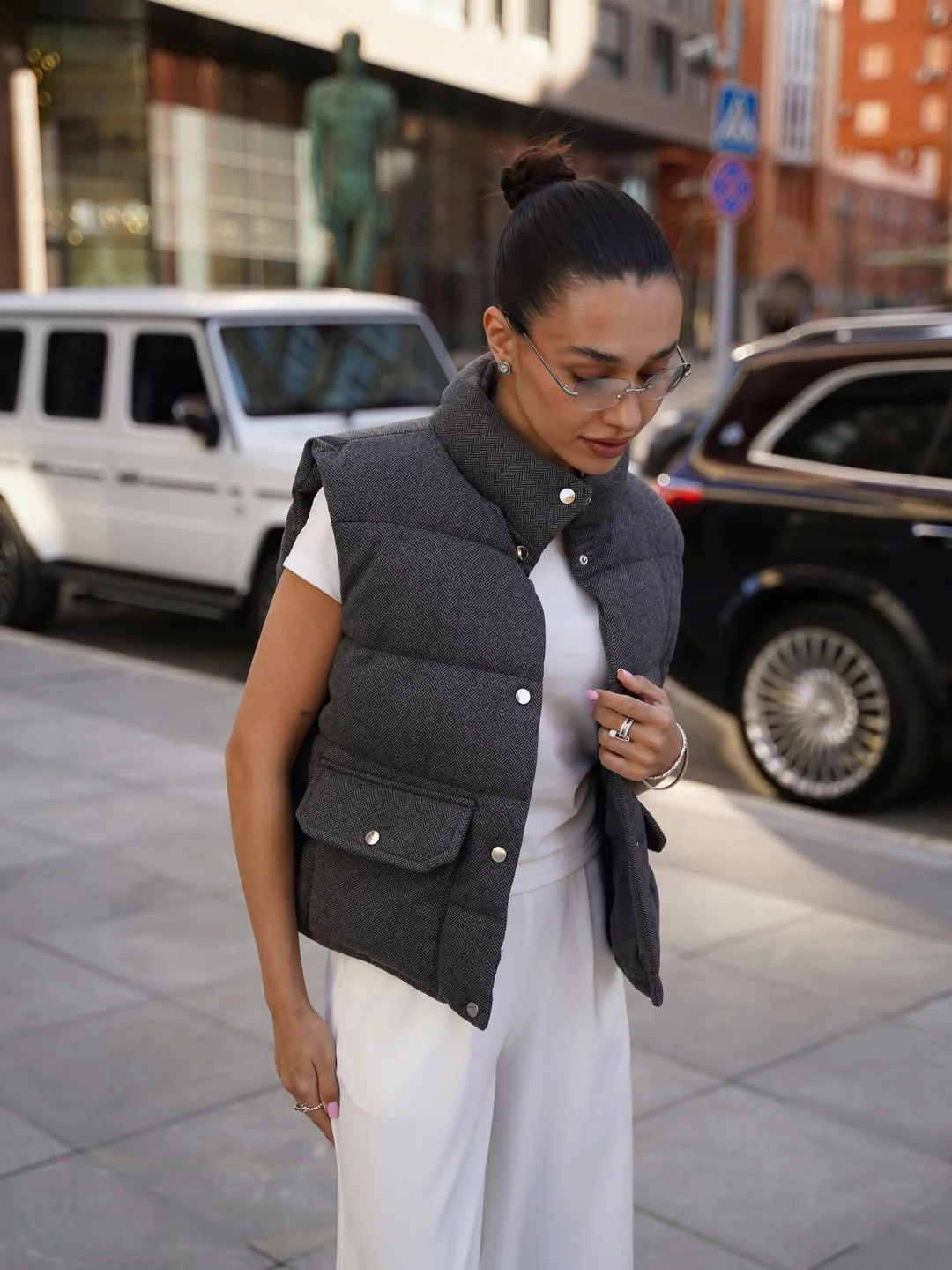 fall outfits with vests 2026 City Chic in a Cropped Gray Vest